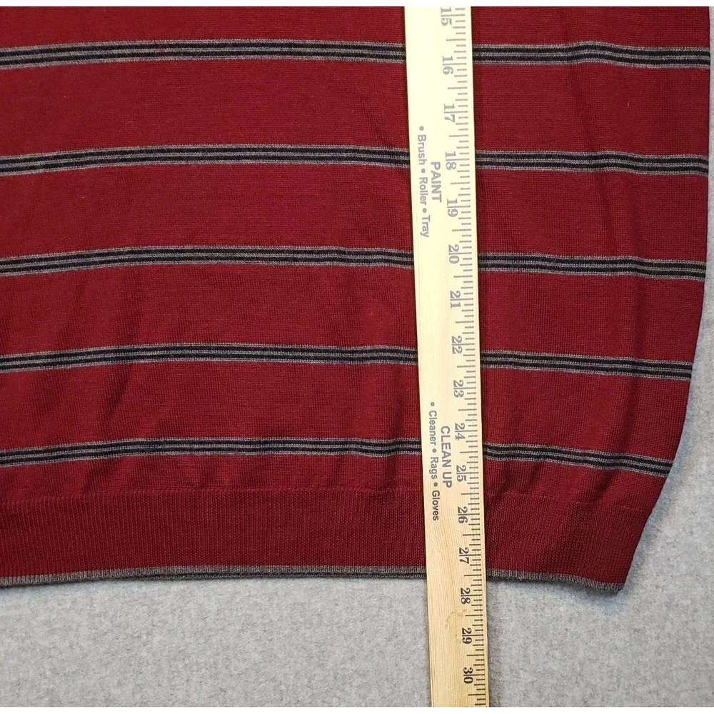 Brooks Brothers 346 Merino Wool Sweater Mens Burgandy‎ Striped Size XL Pullover